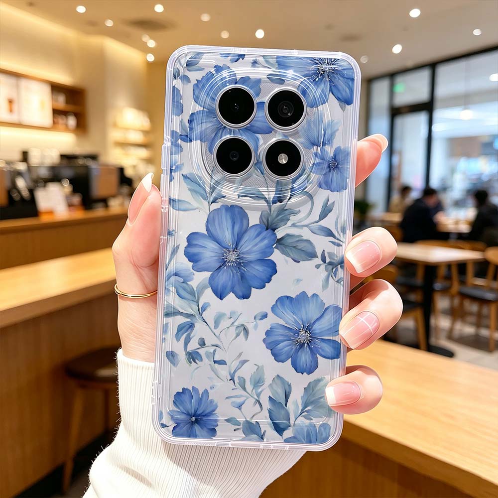Xiaomi Poco X6 - Blue Watercolor Floral Pattern Phone Case